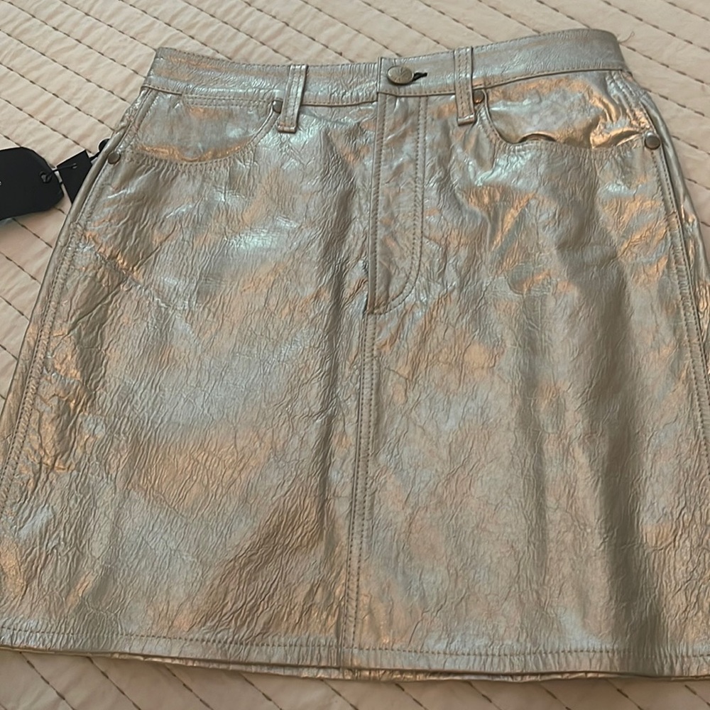 rag & bone New York Metallic Moss Leather Skirt.